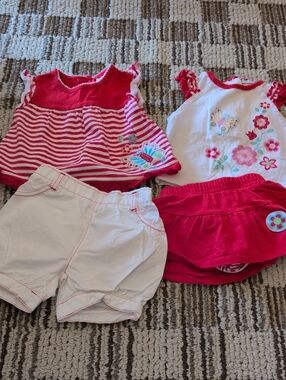 Girls 4-Piece Red & White Butterfly Floral Matching Sets